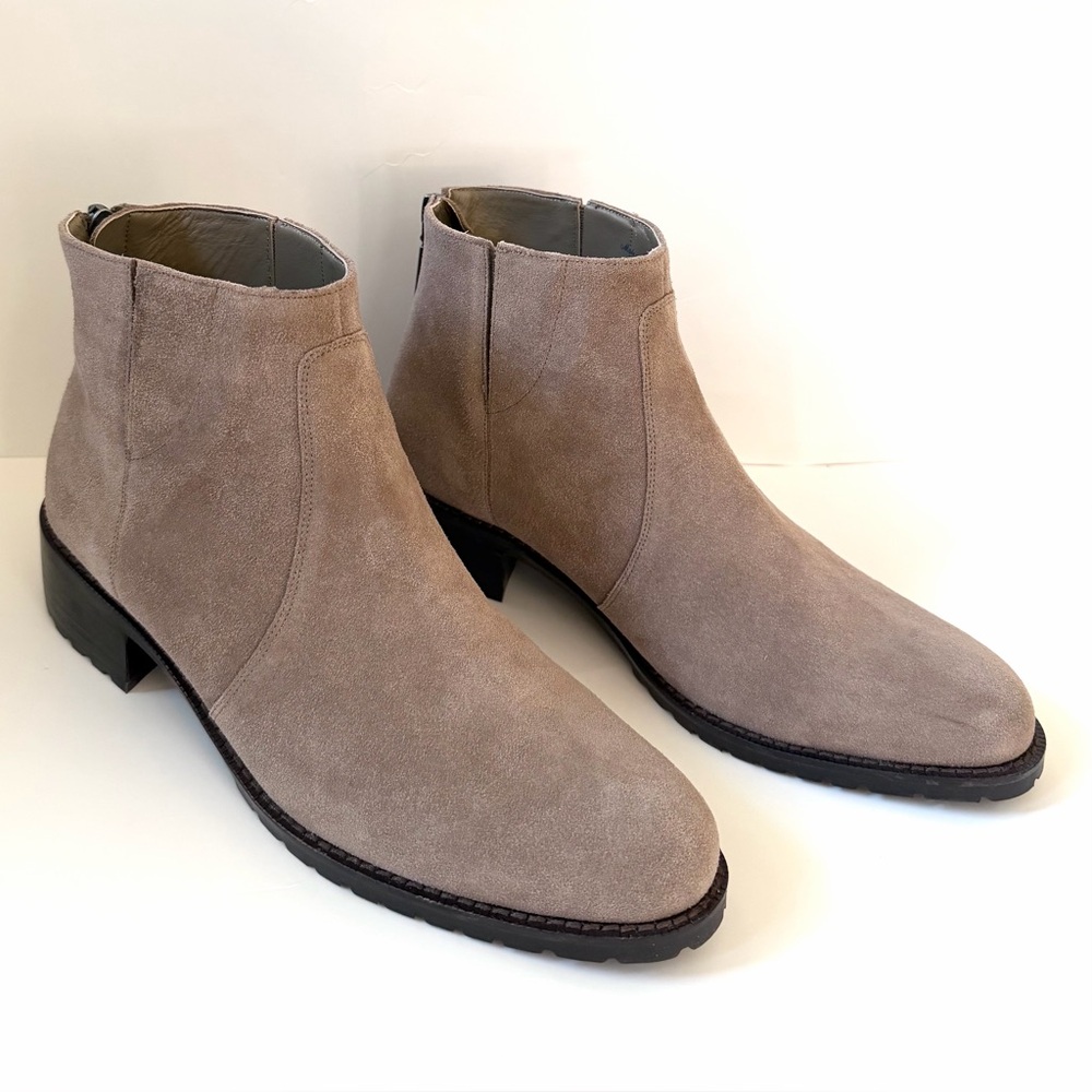 Delman Women Mink Brown Almond Toe Suede Back Zip Water Resist. Ankle Boots 8.5